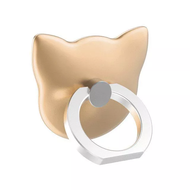 Suporte Anel Dedo Para Celular Gato Metal Dourado