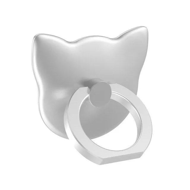 suporte anel dedo para celular gato metal prata Suporte Anel Dedo Para Celular Metal Fosco Dourado