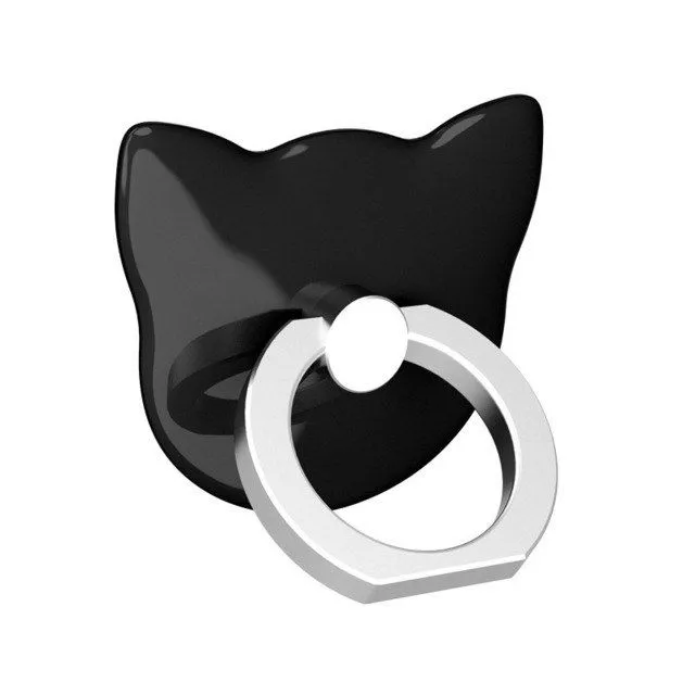Suporte Anel Dedo Para Celular Gato Metal Preto