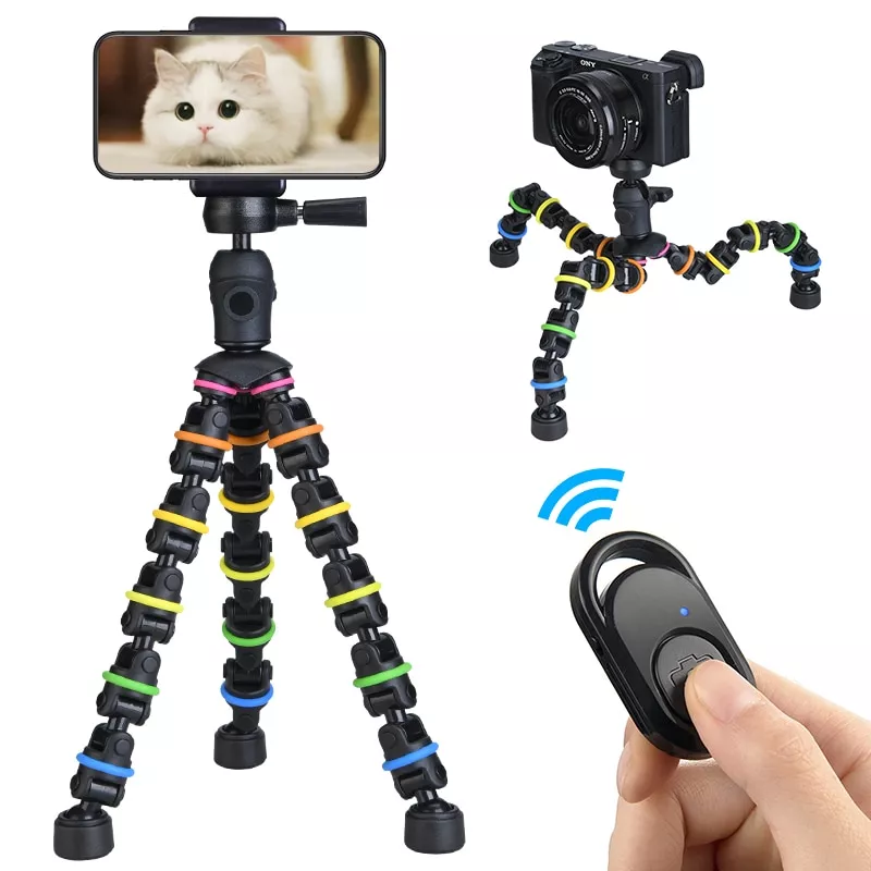Suporte flexível do tripé do polvo com grampo da montagem do suporte do telefone, mini tripé ajustável da mesa com controle remoto para o telefone/câmera/go pro