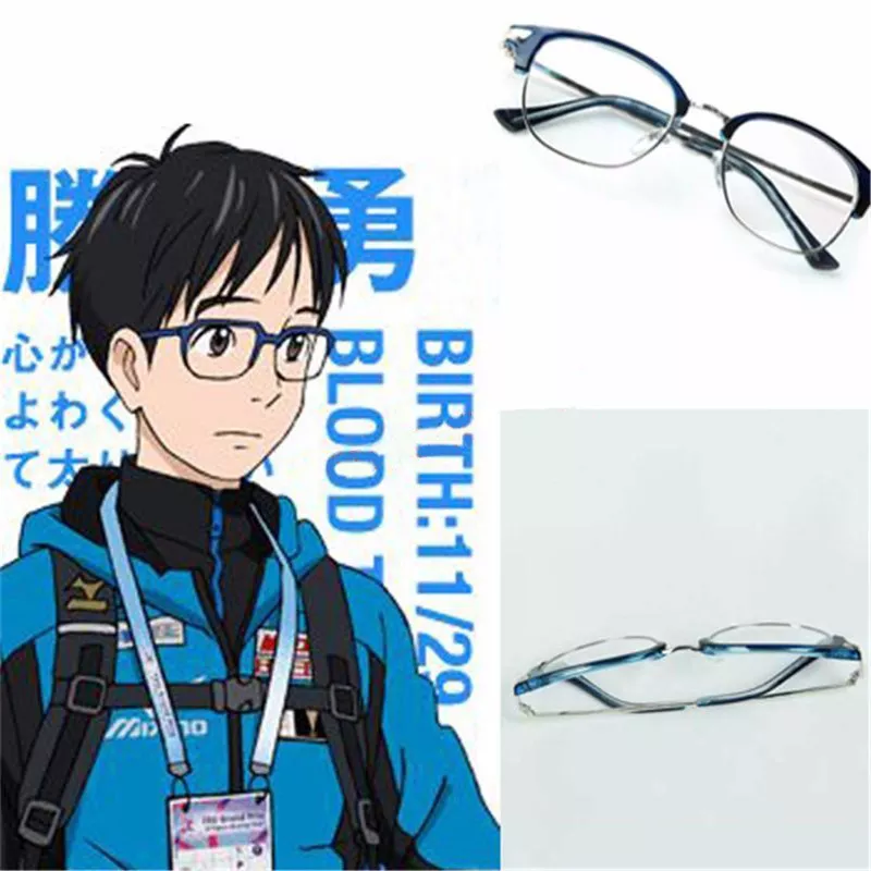 takerlama anime cosplay yuri no gelo katsuki yuri azul Oculos Oculos Takerlama Anime Cosplay YURI!!! no Gelo Katsuki Yuri Azul Óculos Óculos Óculos Meia Cosplay Props Semi-Aro Azul