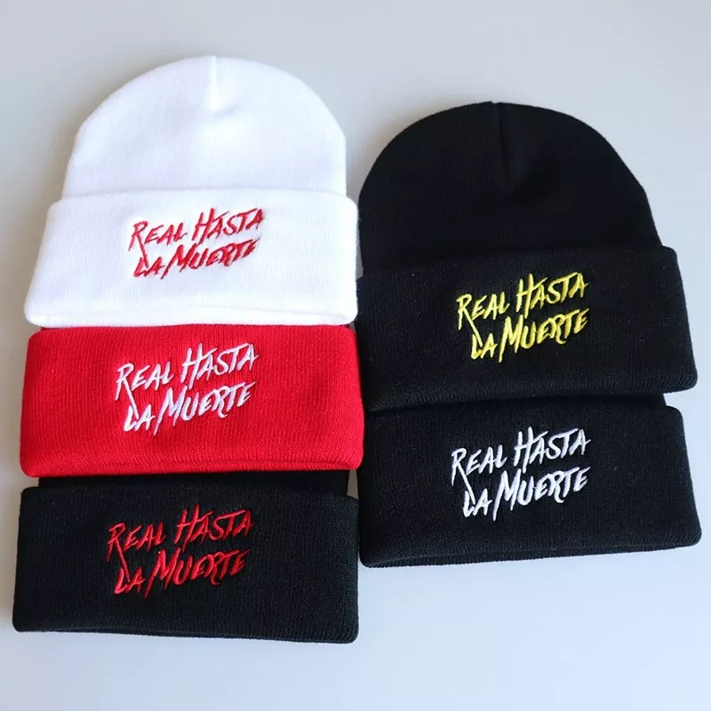 Touca real hasta la muerte bordado hip hop unissex beanie casual maré elasticidade tricô carta chapéu de inverno boné adulto
