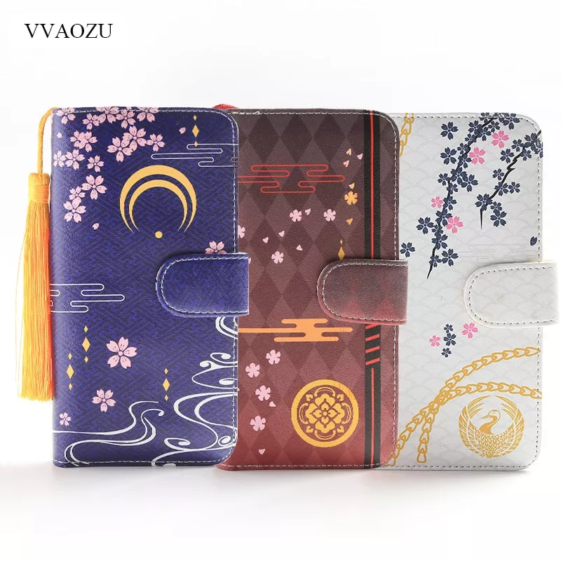 Touken ranbu carteira feminina de couro sintético, carteira feminina feita em couro sintético de poliuretano com zíper e espaço para cartões
