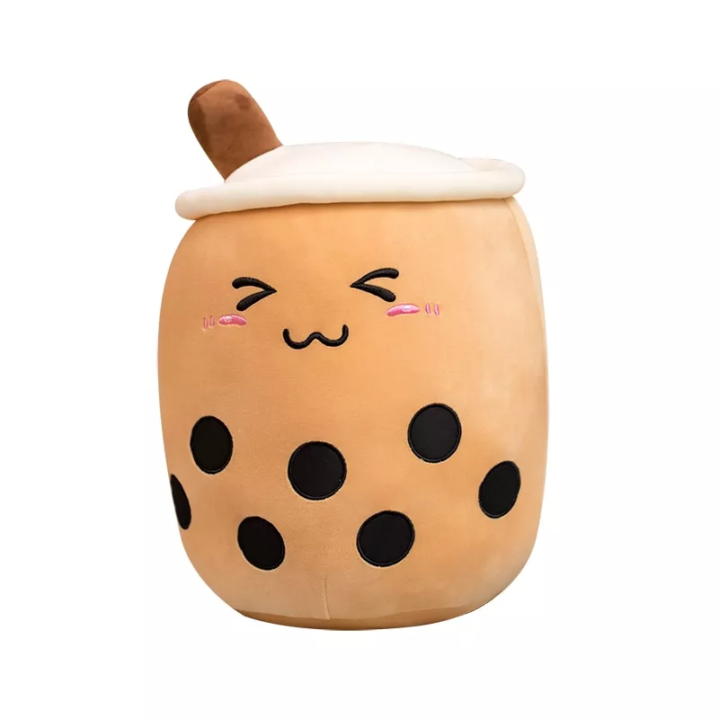 Travesseiro de pelúcia fofo de bolha, 24cm, desenhos animados, copo de chá, travesseiro de pelúcia com tubos de sucção, realista, almofada de volta recheada, brinquedos de comida boba engraçados para meninas