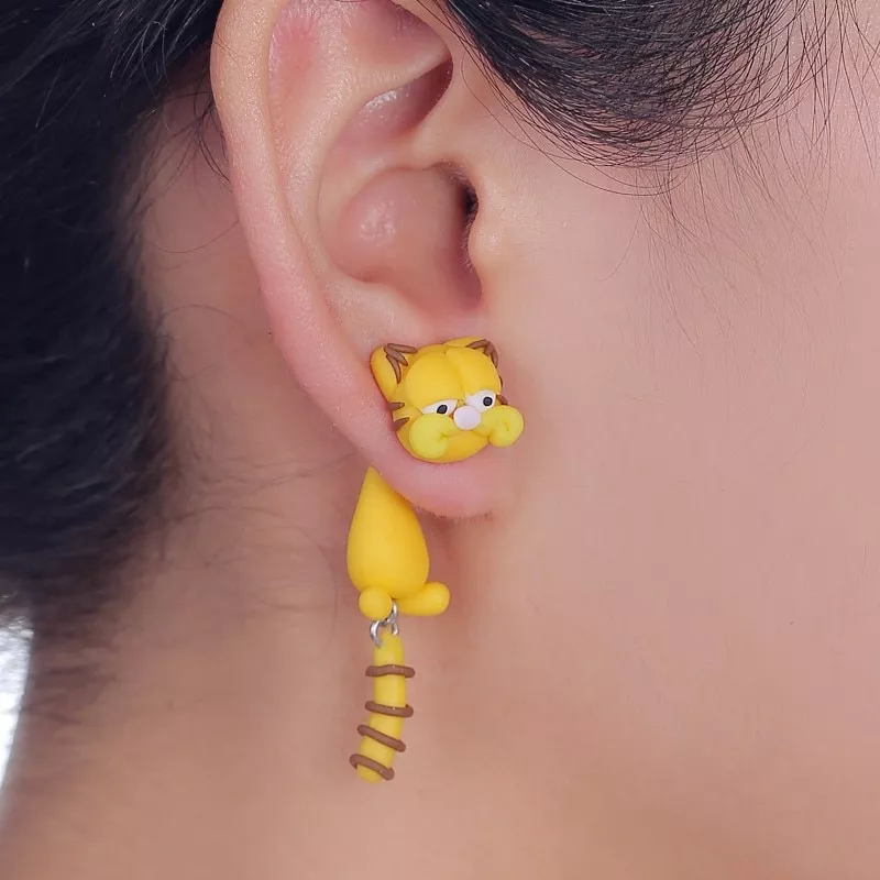 Ttpaiai 30 marca artesanal dos desenhos animados garfield gato parafuso prisioneiro brincos moda argila polímero bonito 3d animal brincos para as meninas das mulheres