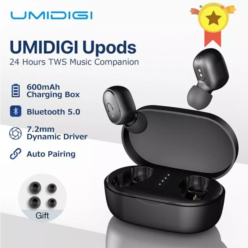 Umidigi upods tws v5.0 fone de ouvido sem fio bluetooth fone de ouvido com microfone esportes noice redução com caixa de carregamento para android ios mi