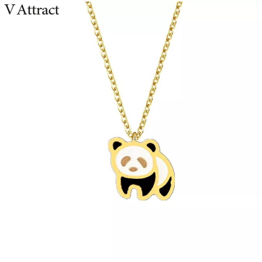 V Attract Stainless Steel Enamel Panda Charm Necklace Women Fashion Jewelry Animal Pendants Kettingen Voor Vrouwen Graduation