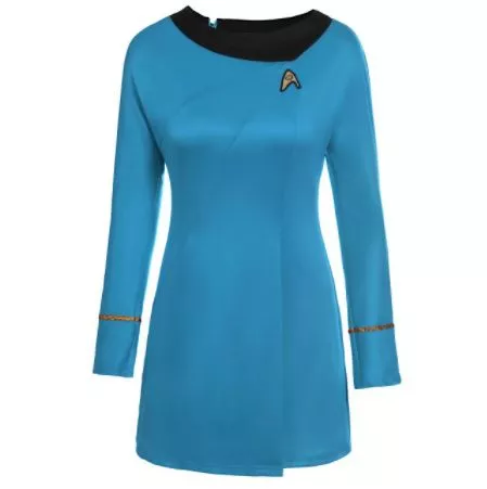 vestido star trek into darkness manga longa Vestido Star Trek Into Darkness Cosplay Vestido Uniforme Uhura Da Frota Azul Cosplay Traje Para As Mulheres Meninas