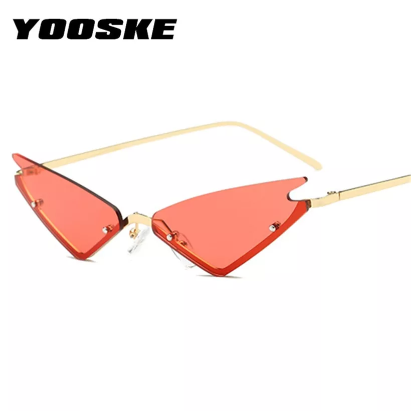 yoske pequeno olho de gato oculos de sol para mulher marca designer meio Óculos único olho de gato bat asa forma óculos de sol feminino homem sem aro marca designer de metal vintage espelho óculos de sol