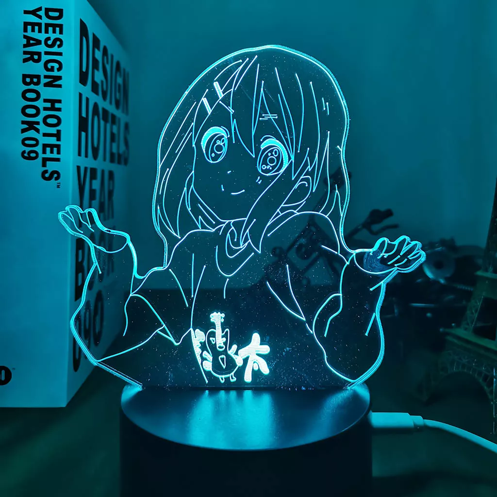 1002551750 Luminária Anime K-On Lâmpada noturna de led acrílica para decoração, anime k on yui hirasawa, lâmpada decorativa 3d para sala de estar, presente de aniversário, luz de mesa mangá