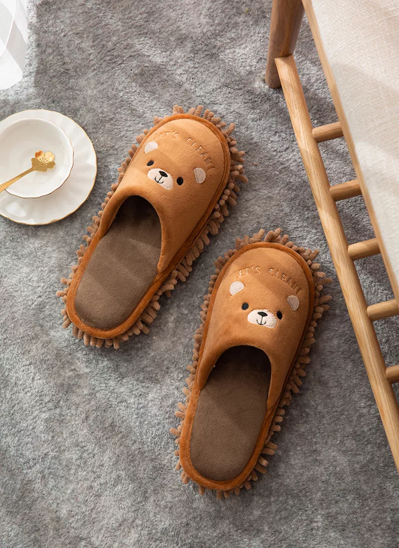 1028606801 Pantufas unissex de desenho animado, chinelo de limpeza para casa com urso de gato removível