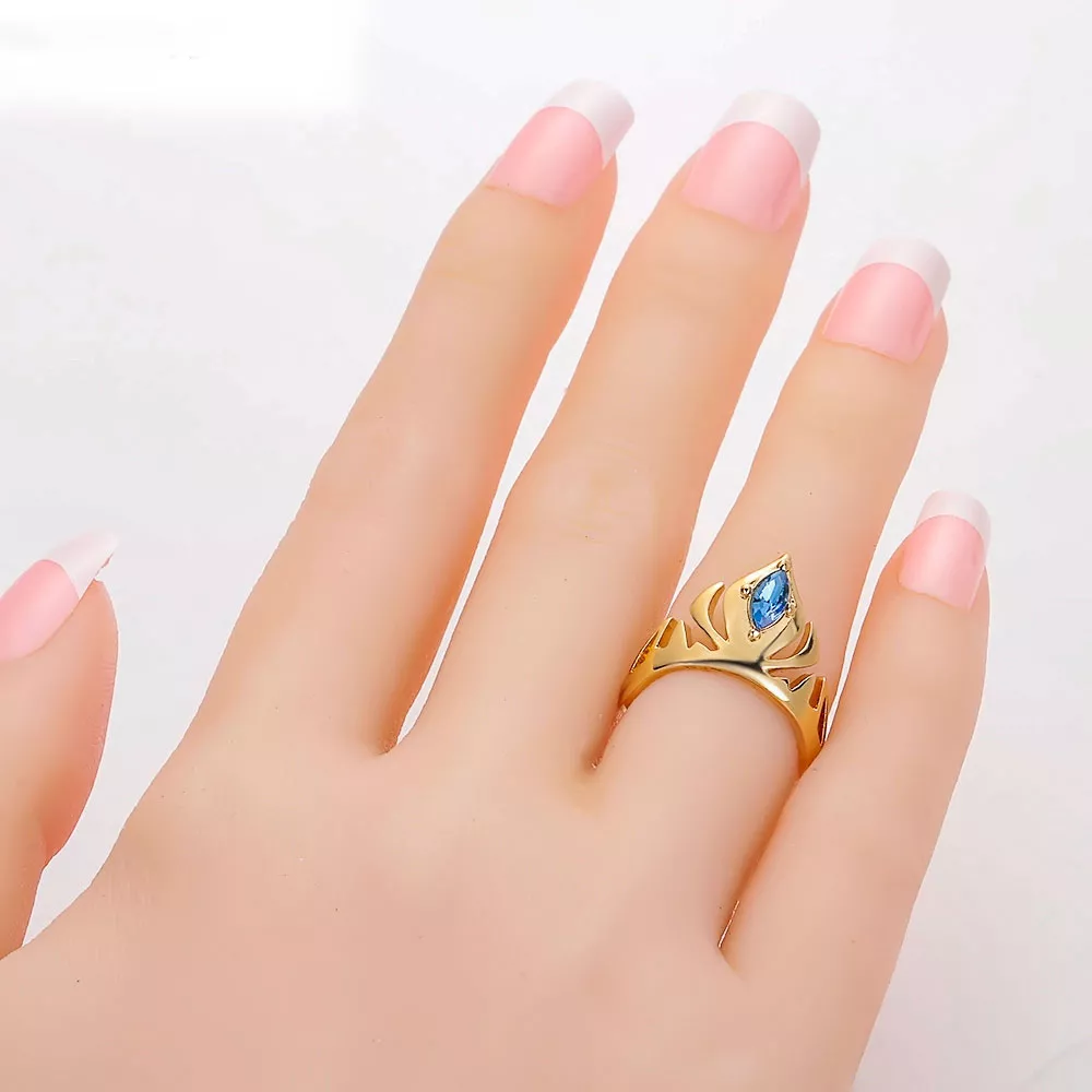 Anel dourado elsa coroa anel vintage clássico jewery anéis presente para meninas elas cosplay traje dos desenhos animados azul jóias anel feminino 1