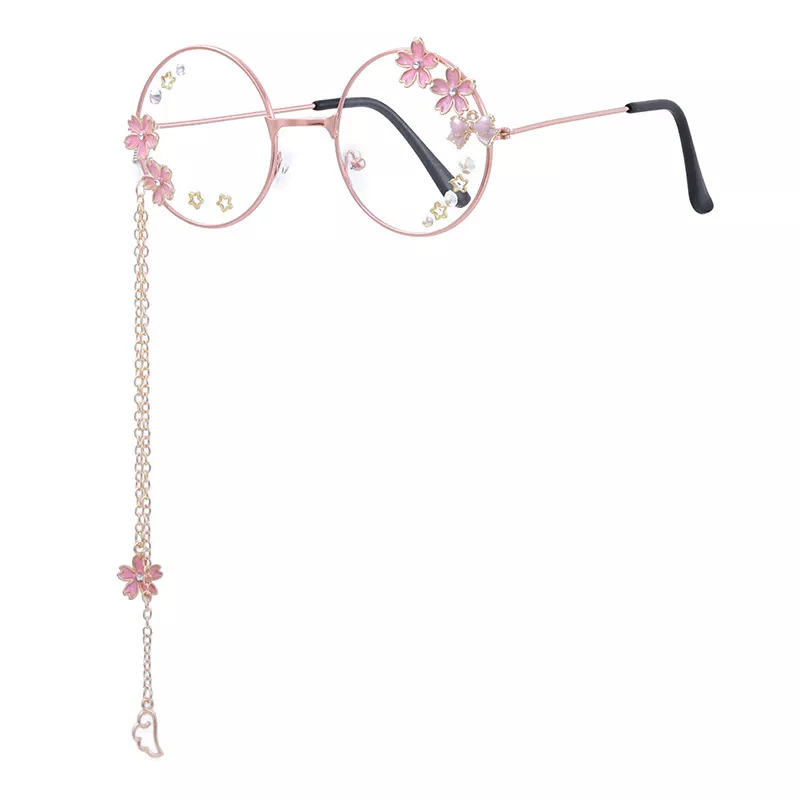 Sakura pingente ótico artesanal retrô gótico, armação de óculos ótico transparente, óculos de vidro com laço 5