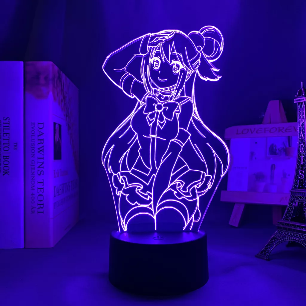 Luminária Konosuba Anime aqua luz noturna, para decoração de quarto, para crianças, presente de dia das bruxas, mesa de sala, acrílico 1