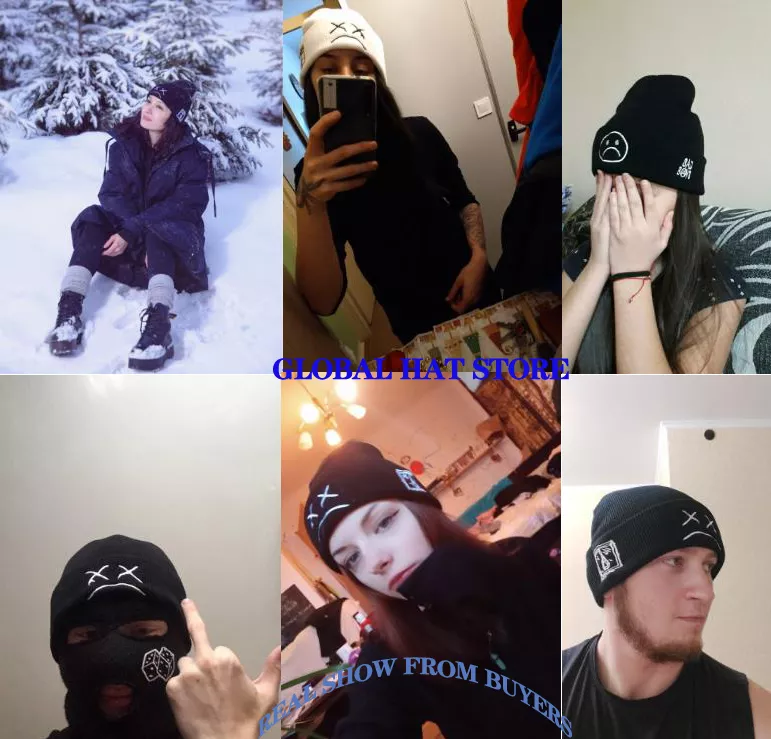 1092541953 Novo gorro bordado lil peep branco e preto., boné de malha tricotada masculino e feminino de hip hop quente para outono e inverno.