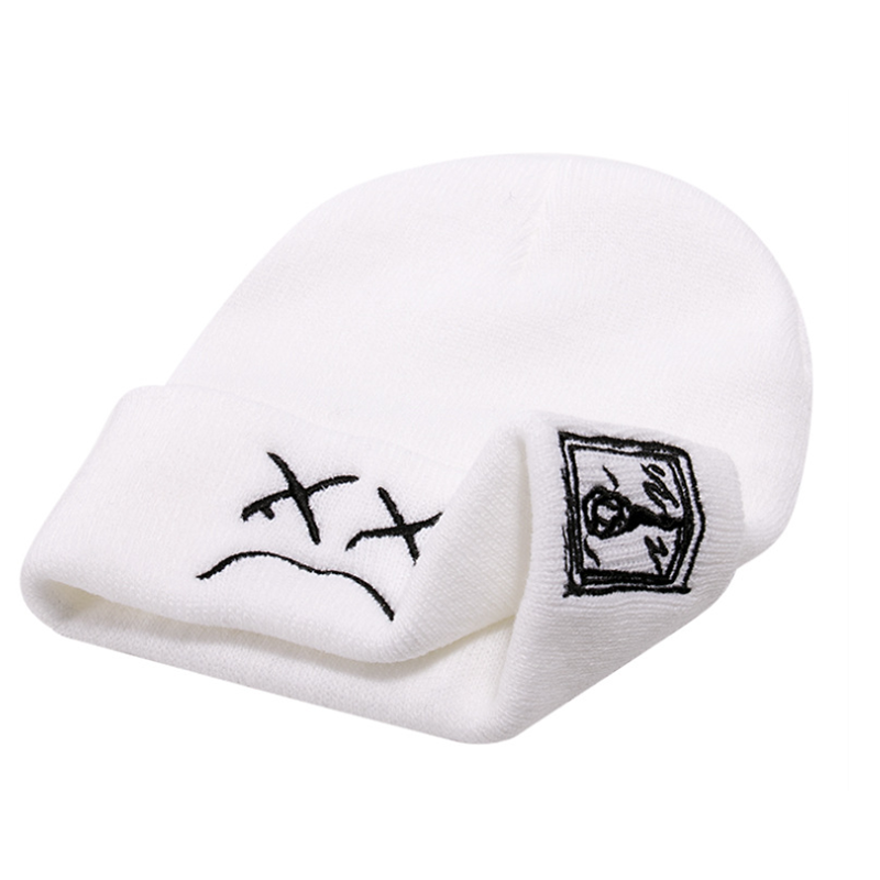 1100435514 Novo gorro bordado lil peep branco e preto., boné de malha tricotada masculino e feminino de hip hop quente para outono e inverno.