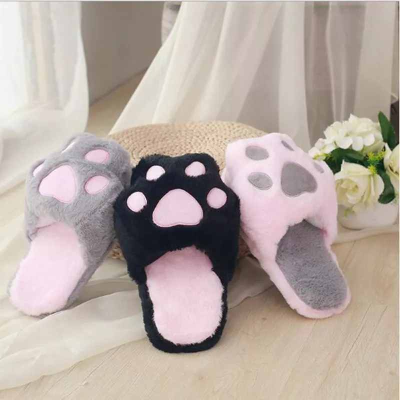 1134774749 Pantufa gato pata chinelos de casa unissex meninas, pantufas de inverno fofas de gatinho com garras de gato de desenho animado