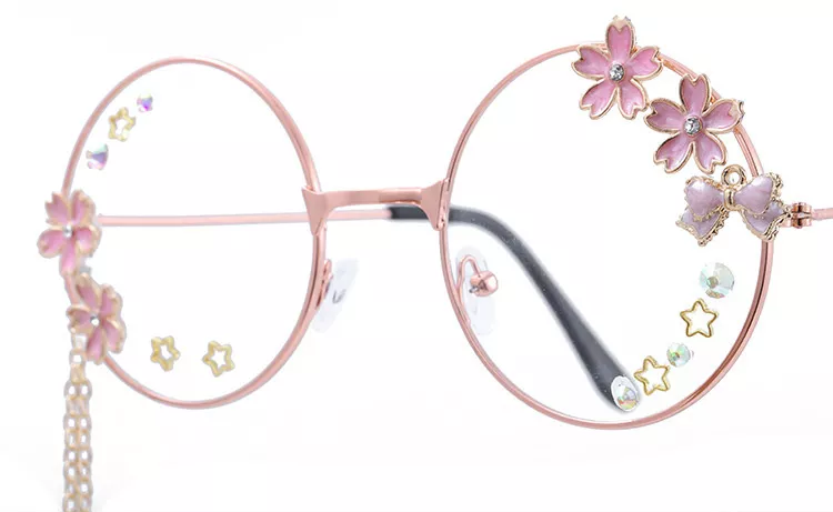 1162628532 Sakura pingente ótico artesanal retrô gótico, armação de óculos ótico transparente, óculos de vidro com laço