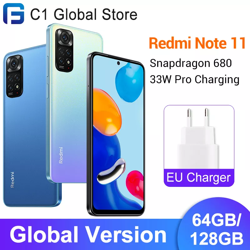 Smartphone xiaomi redmi note 11 64gb/128gb snapdragon 680 33w pro carregamento 50mp quad câmera 90hz tela smartphone 1