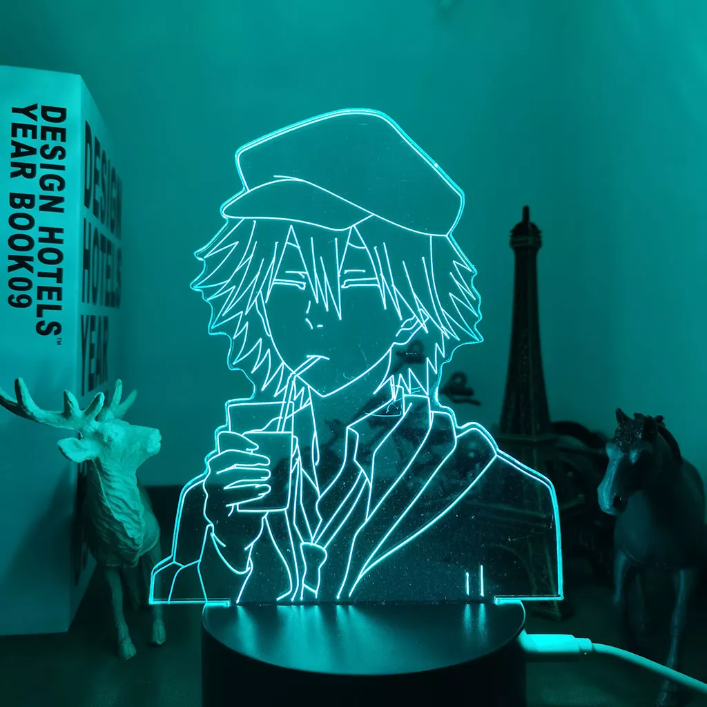 1176935929 Luminária Bungo Stray Dogs Anime Bandeja de led para decoração de quarto, candeeiro de mesa 3d para decoração de quarto e presente de aniversário