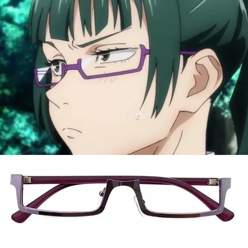 1194104892 Óculos Jujutsu Kaisen Anime maki zenin cosplay óculos roxo metade do quadro óculos sem lente traje adereços acessórios
