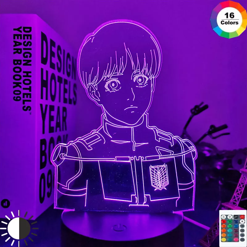 Luminária Attack On Titan Anime Luz led do anime lâmpada 3d arlinerte para decoração de quarto, luz noturna para crianças, presente de aniversário, mangá, shdobrável 1