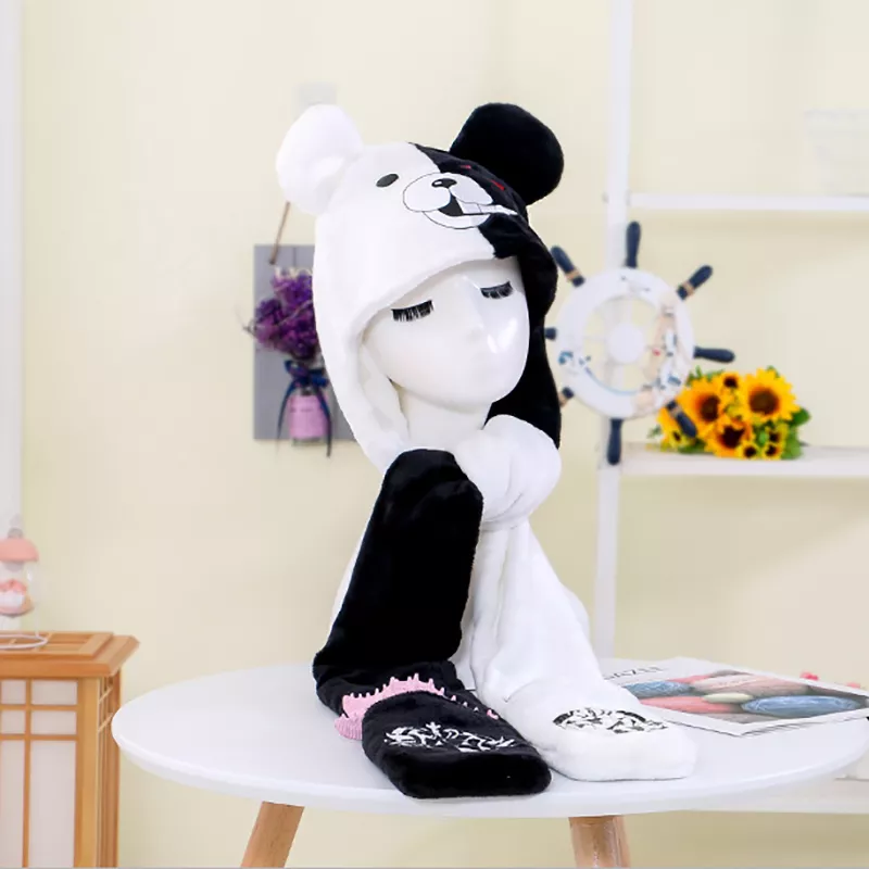 Touca gorro Danganronpa anronpa monokuma, pelúcia de coelho, cachecol, luvas, touca para mulheres/crianças/meninas 2