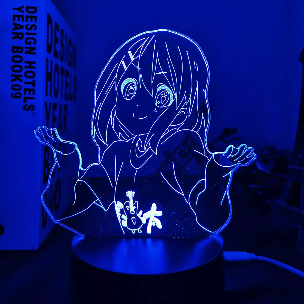 1247692208 Luminária Anime K-On Lâmpada noturna de led acrílica para decoração, anime k on yui hirasawa, lâmpada decorativa 3d para sala de estar, presente de aniversário, luz de mesa mangá