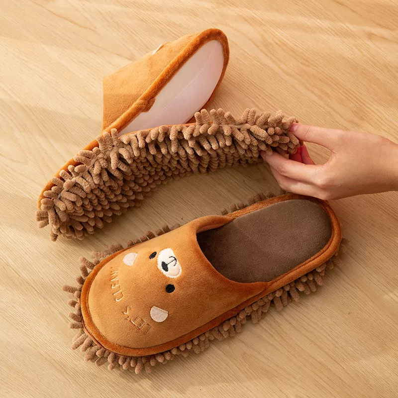 Pantufas unissex de desenho animado, chinelo de limpeza para casa com urso de gato removível 1