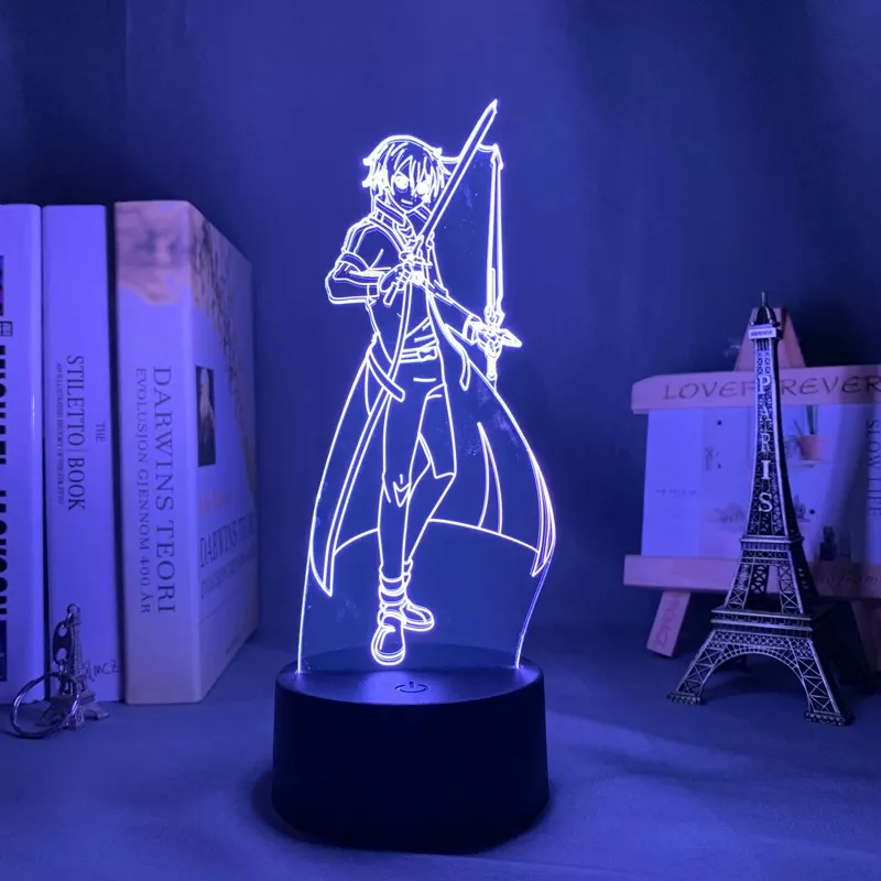 Luminária Sword Art Online Anime led para noite, anime, arte online, kirito, decoração para quarto, presente, colorido, luz de noite, mangá, lâmpada 3d, kazuto, kirisaya 1