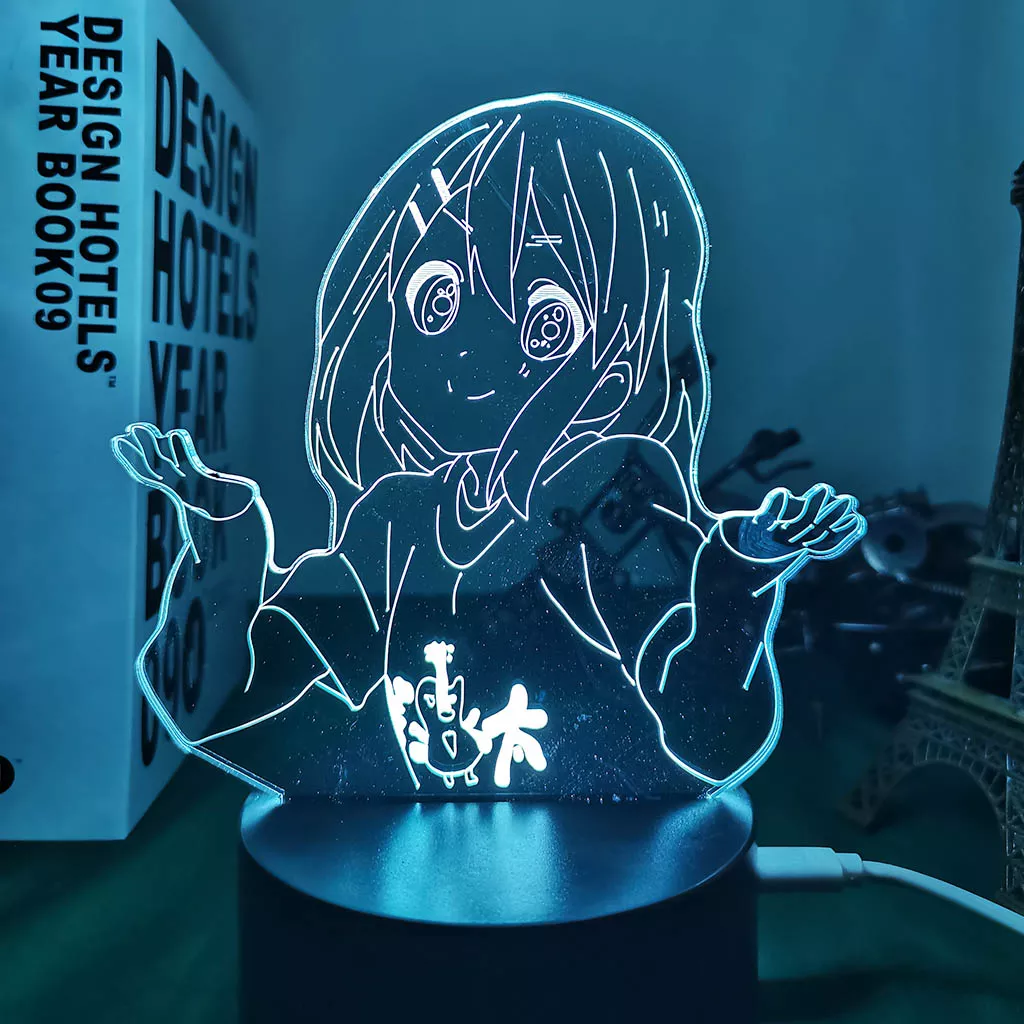 1259266827 Luminária Anime K-On Lâmpada noturna de led acrílica para decoração, anime k on yui hirasawa, lâmpada decorativa 3d para sala de estar, presente de aniversário, luz de mesa mangá