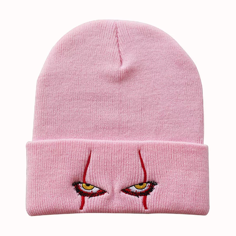 126443972 Gorro chapéu de lã bordado, gorro palhaço assustador de olhos, de malha, quente, chapéu de hip-hop, toucas de halloween