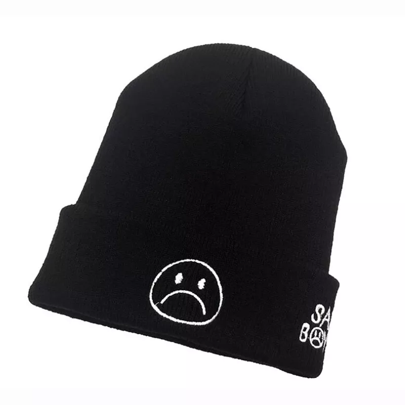 13733669 Novo gorro bordado lil peep branco e preto., boné de malha tricotada masculino e feminino de hip hop quente para outono e inverno.