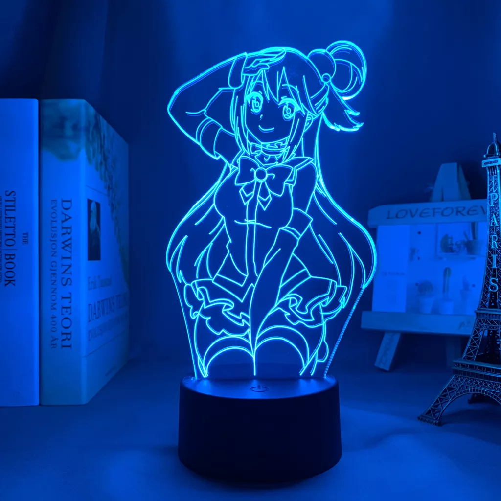1379854294 Luminária Konosuba Anime aqua luz noturna, para decoração de quarto, para crianças, presente de dia das bruxas, mesa de sala, acrílico