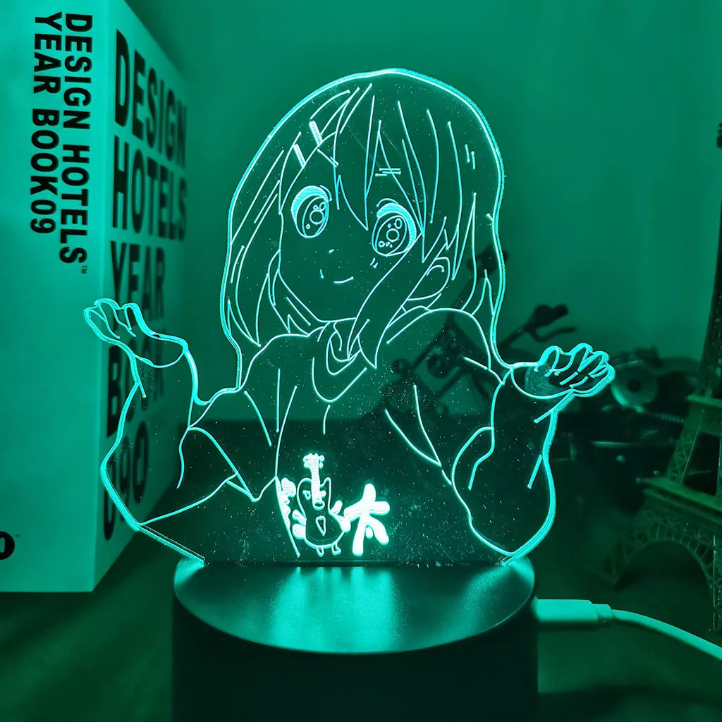 1379889830 Luminária Anime K-On Lâmpada noturna de led acrílica para decoração, anime k on yui hirasawa, lâmpada decorativa 3d para sala de estar, presente de aniversário, luz de mesa mangá