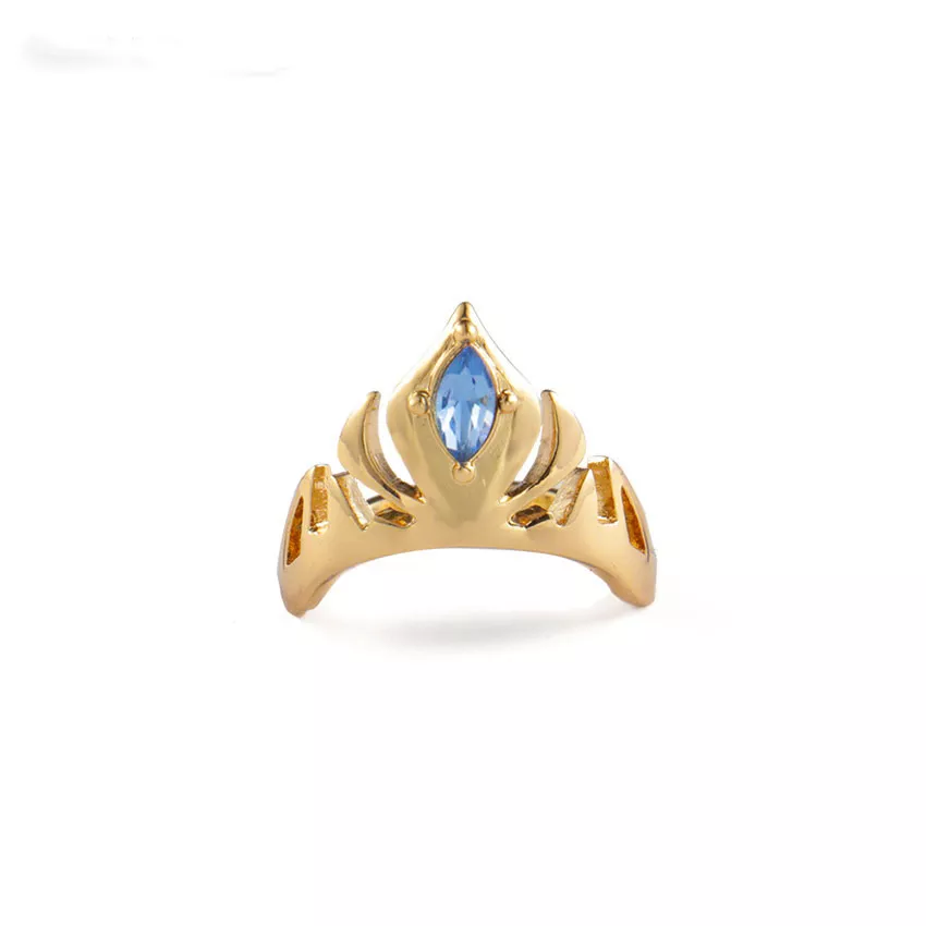 Anel dourado elsa coroa anel vintage clássico jewery anéis presente para meninas elas cosplay traje dos desenhos animados azul jóias anel feminino 1