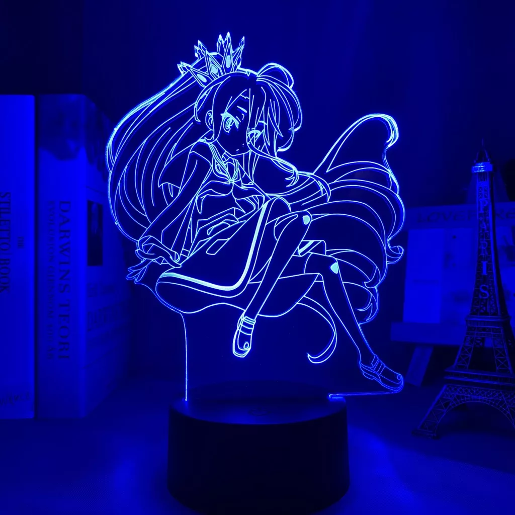 1403122068 Luminária Anime No Game No Life lâmpada luz noturna, dispositivo sem jogos de anime e camiseta com luz led para decoração de quarto ou presente de aniversário