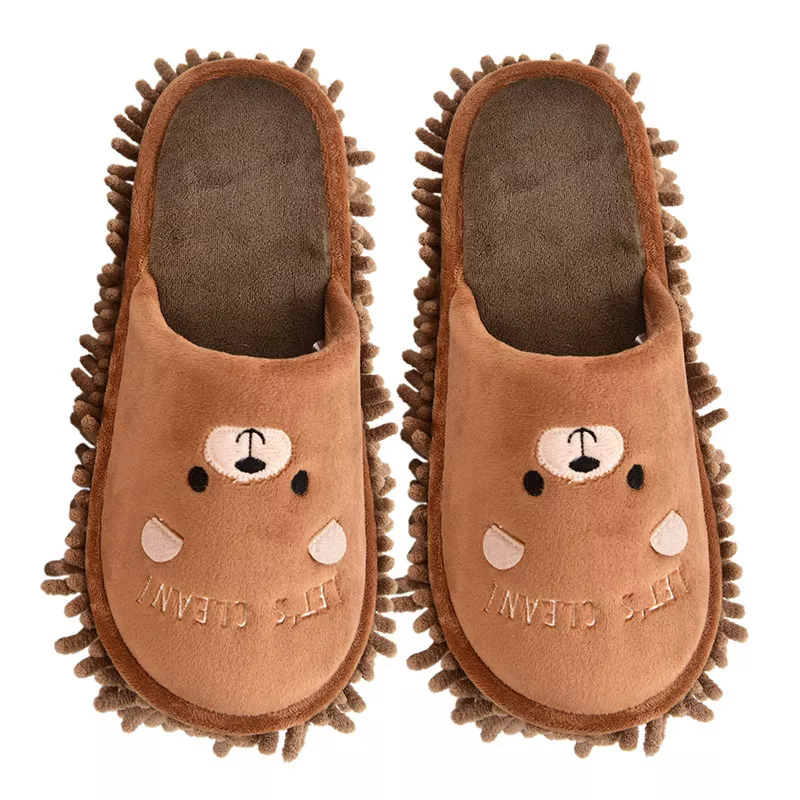 1425900580 Pantufas unissex de desenho animado, chinelo de limpeza para casa com urso de gato removível