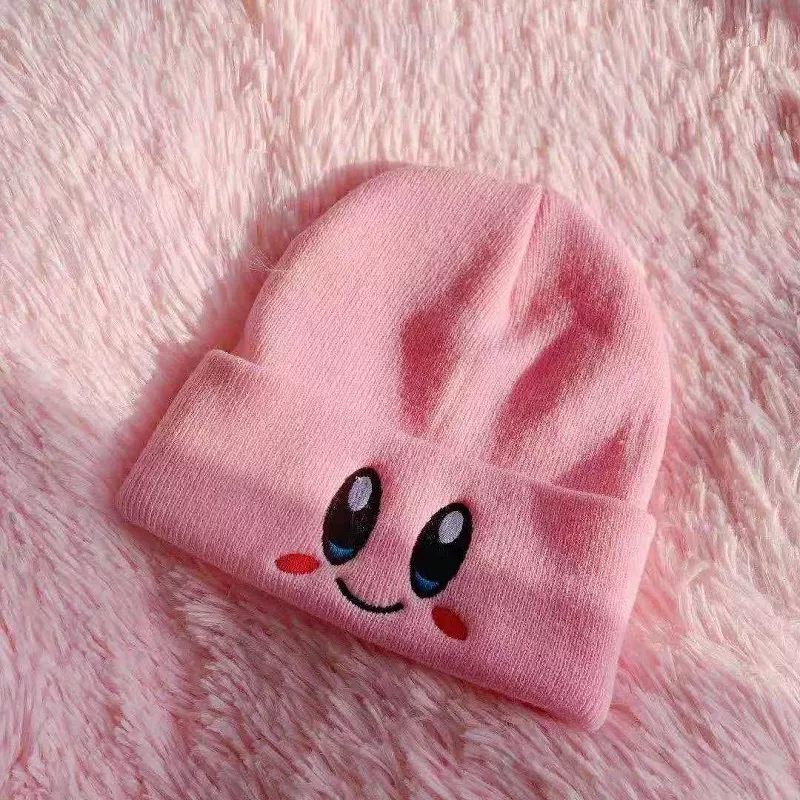 1432482283 Gorro touca kirby chapéu de malha rosa smiley rosto outono e inverno fino lã boné bonito estudantes manter quente moda menino menina presente