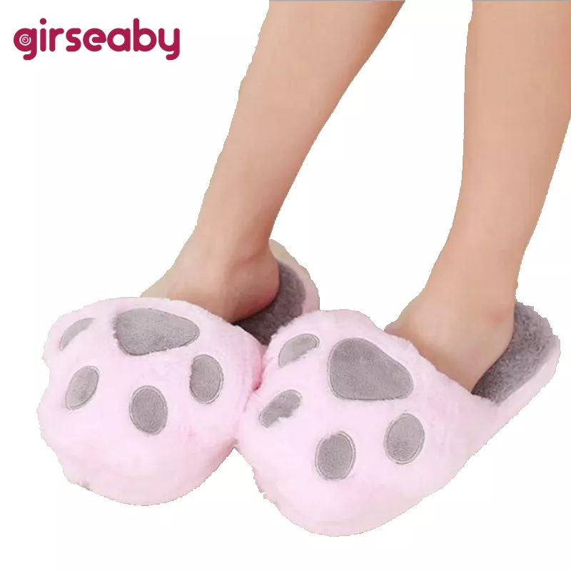 Pantufa gato pata chinelos de casa unissex meninas, pantufas de inverno fofas de gatinho com garras de gato de desenho animado 1