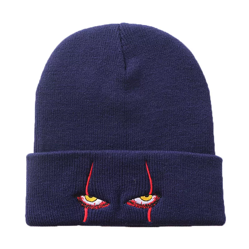 151128068 Gorro chapéu de lã bordado, gorro palhaço assustador de olhos, de malha, quente, chapéu de hip-hop, toucas de halloween