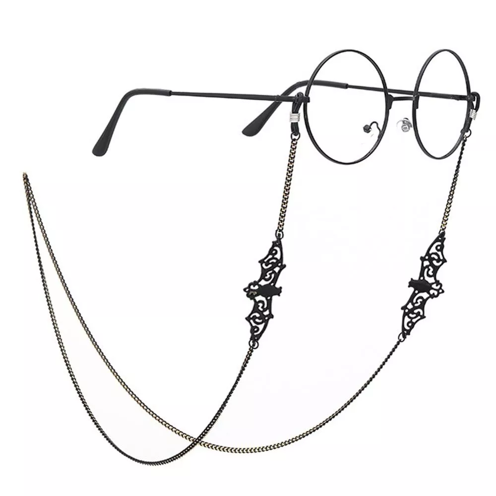 Óculos Feminino retro preto bat sunglass chains colhedores acessórios óculos de sol óculos de leitura cinta cabo óculos pendurado corda 1