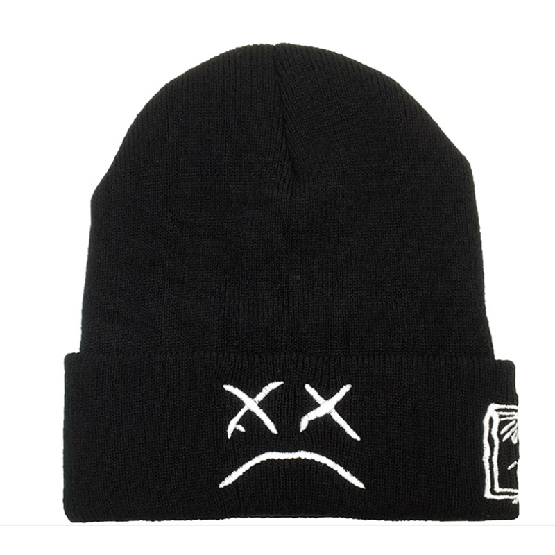 1616031037 Novo gorro bordado lil peep branco e preto., boné de malha tricotada masculino e feminino de hip hop quente para outono e inverno.