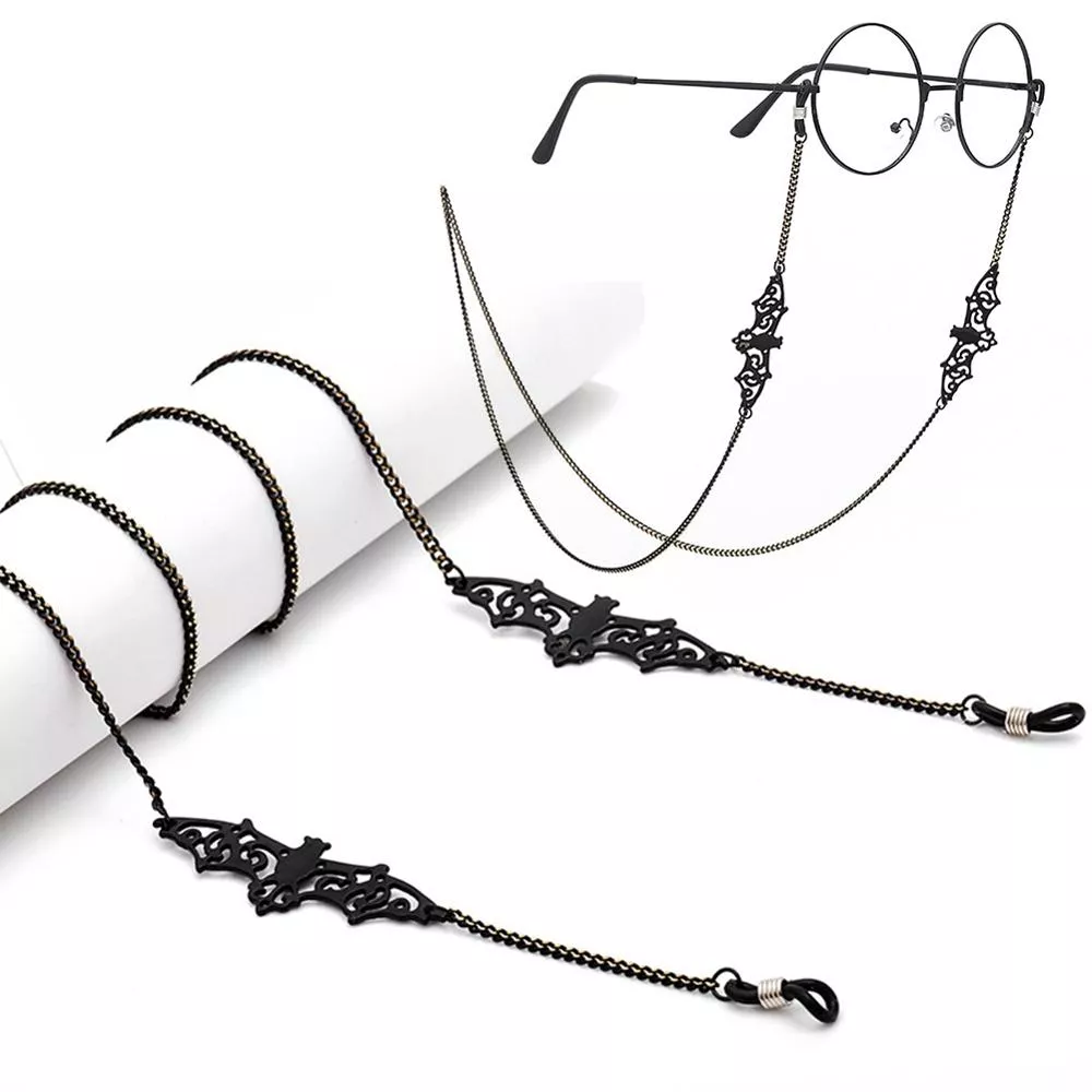 Óculos Feminino retro preto bat sunglass chains colhedores acessórios óculos de sol óculos de leitura cinta cabo óculos pendurado corda 6