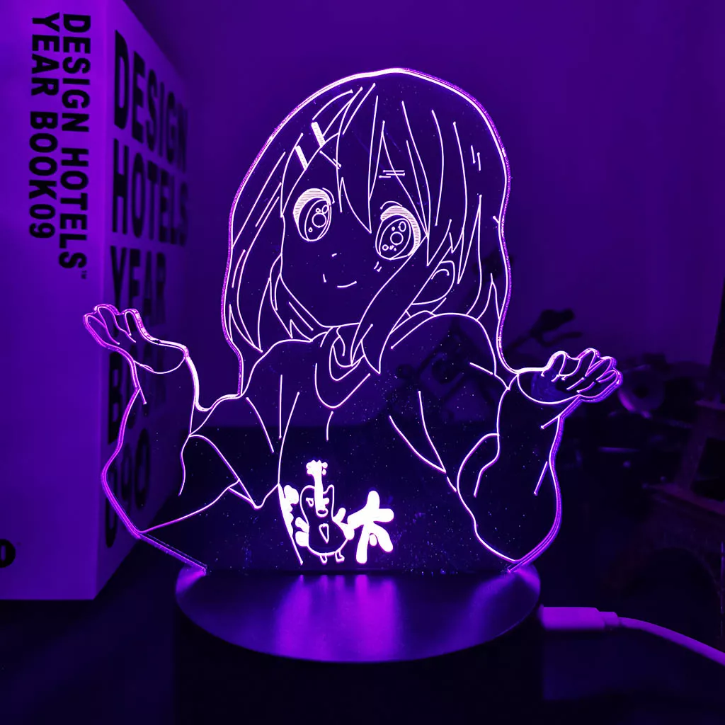173124106 Luminária Anime K-On Lâmpada noturna de led acrílica para decoração, anime k on yui hirasawa, lâmpada decorativa 3d para sala de estar, presente de aniversário, luz de mesa mangá