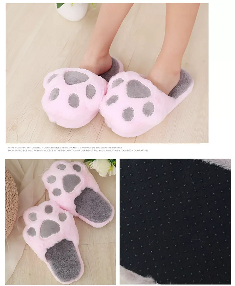 1787015241 Pantufa gato pata chinelos de casa unissex meninas, pantufas de inverno fofas de gatinho com garras de gato de desenho animado