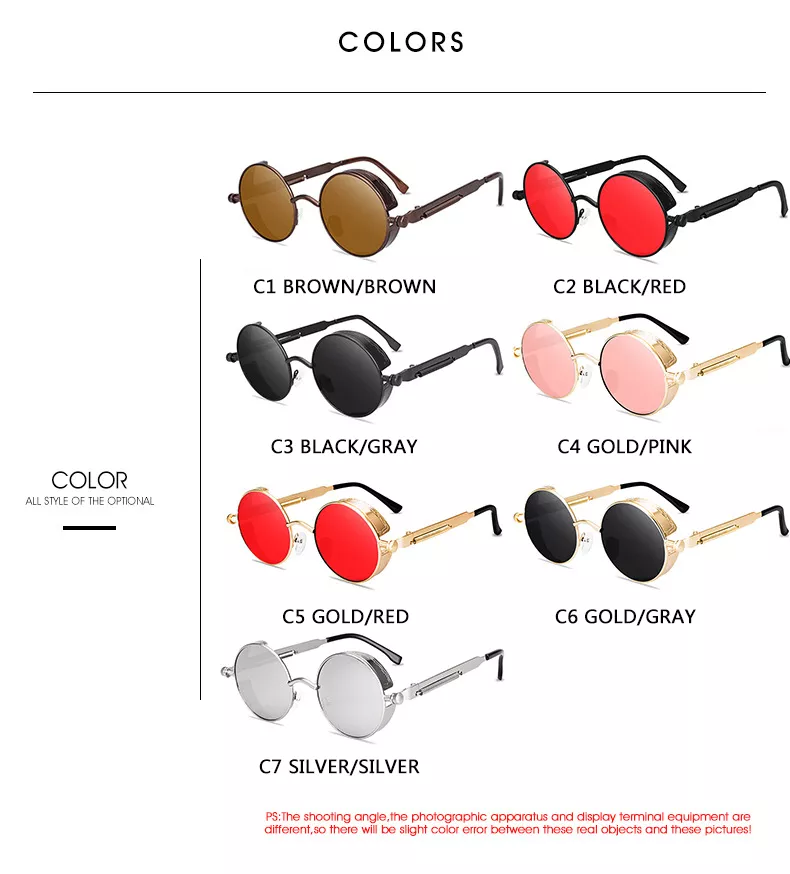 1789748411 Óculos metal steampunk óculos de sol moda masculina óculos redondos design da marca do vintage óculos de sol de alta qualidade