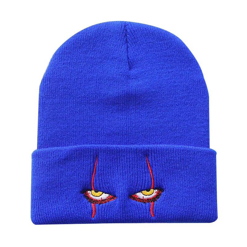 1802553918 Gorro chapéu de lã bordado, gorro palhaço assustador de olhos, de malha, quente, chapéu de hip-hop, toucas de halloween