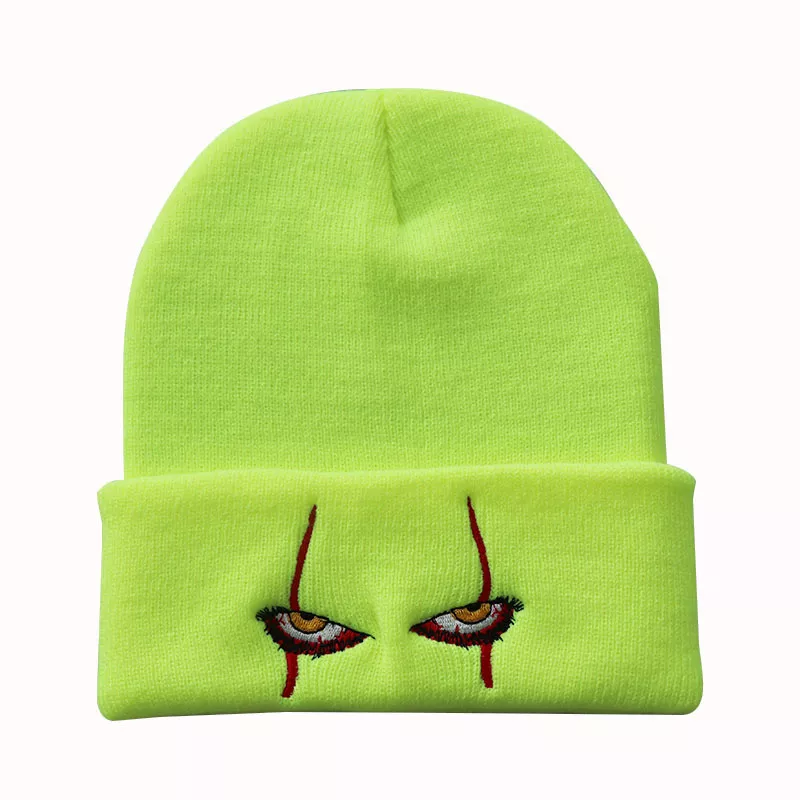 1835529746 Gorro chapéu de lã bordado, gorro palhaço assustador de olhos, de malha, quente, chapéu de hip-hop, toucas de halloween