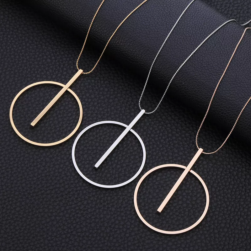 1842104499 Colar simples grande rodada colar de pingente de círculo para as mulheres Círculo Minimalista de Ouro Longo Colar Elegante Collier femme 2019 Moda Jóias de Prata Hipoalergênico Cadeia Colar de Amizade